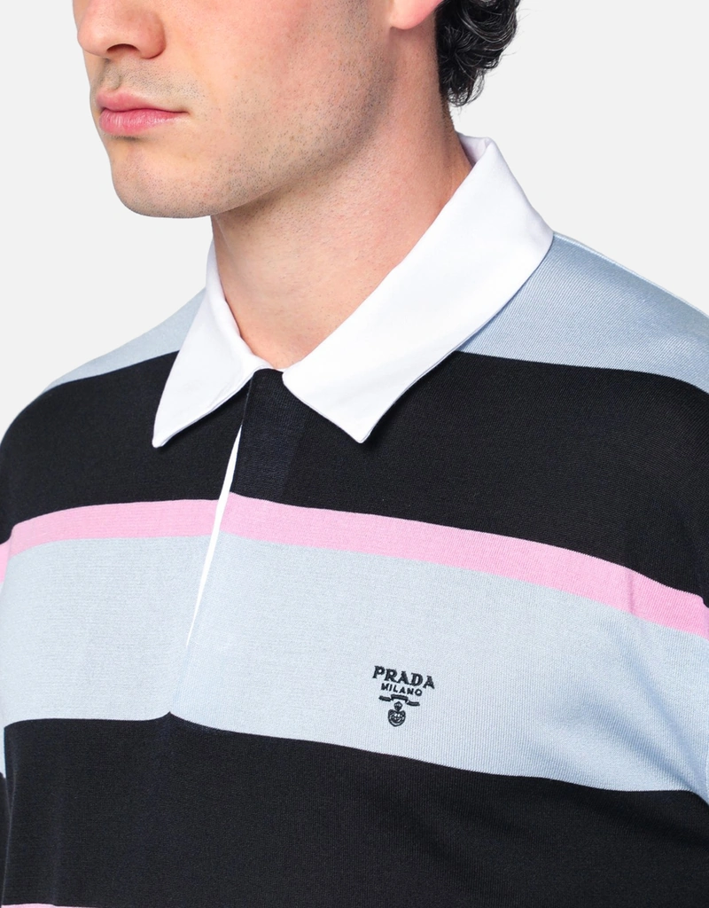 Prada メンズシルクストライプポロシャツ (アパレル,シャツ) IFCHIC.COM