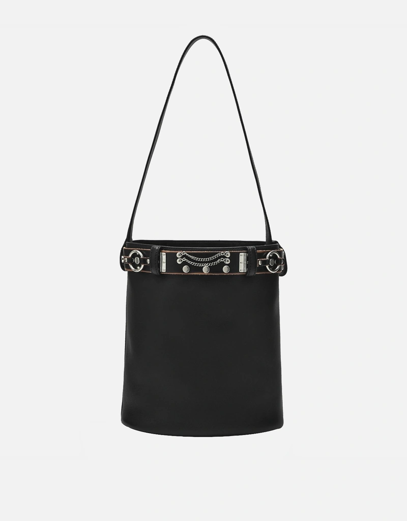 Prada バケット カーフレザー バケットバッグ スタッズベルト付き