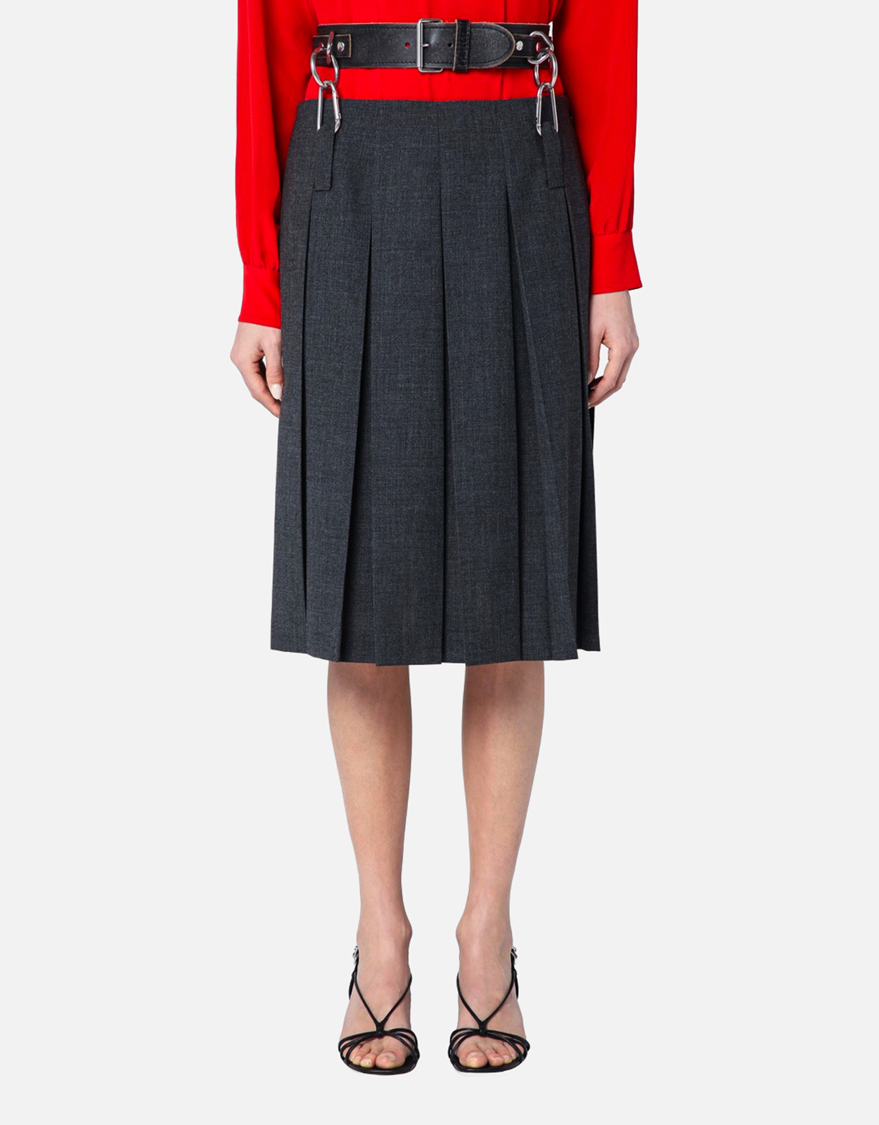 Prada プリーツ絎縫レザースカート ベルト付き (ドレス) IFCHIC.COM