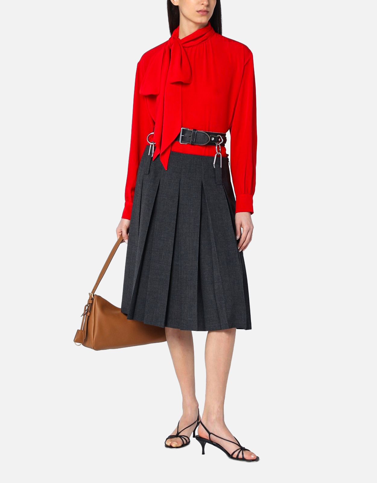 Prada プリーツ絎縫レザースカート ベルト付き (ドレス) IFCHIC.COM