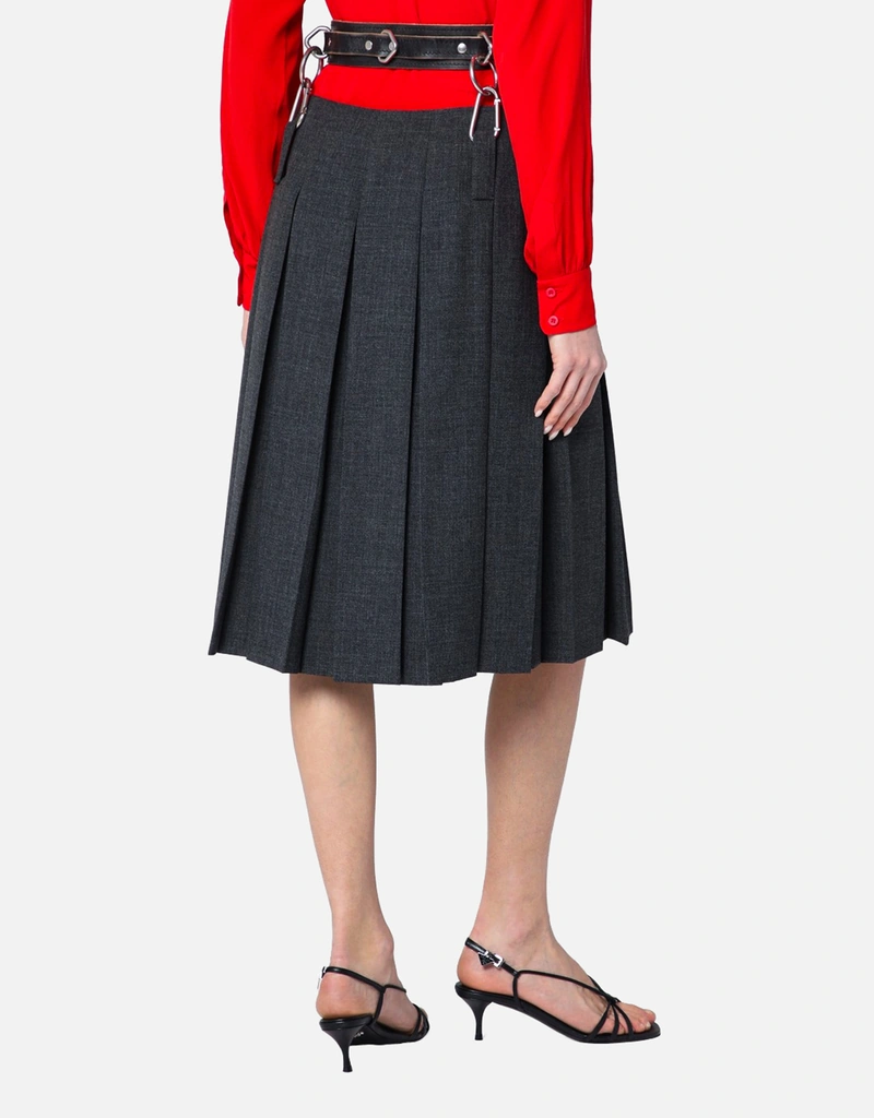 Prada プリーツ絎縫レザースカート ベルト付き (ドレス) IFCHIC.COM