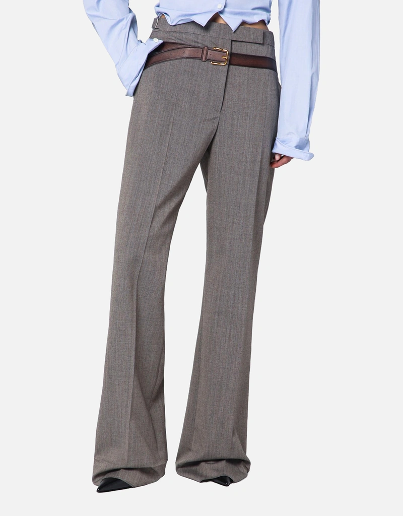 Prada Wool blend trousers with printed belt (Pants) IFCHIC.COM