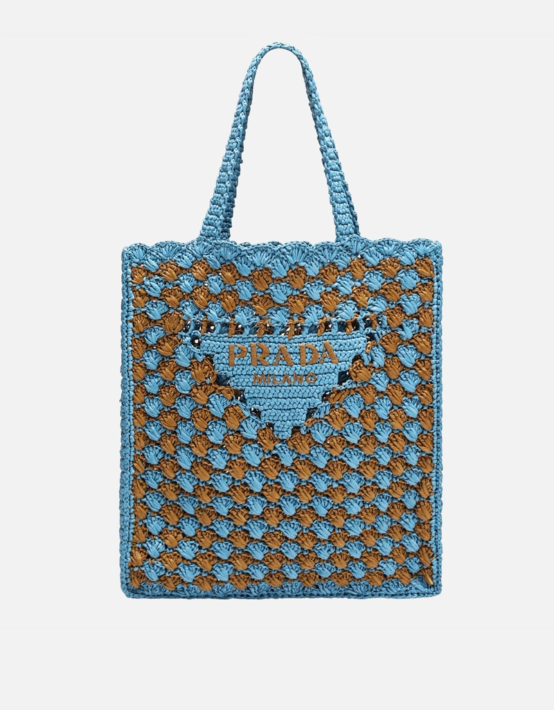 Prada スカイブルーキャラメルクロシェロゴトートバッグ (すべての新品