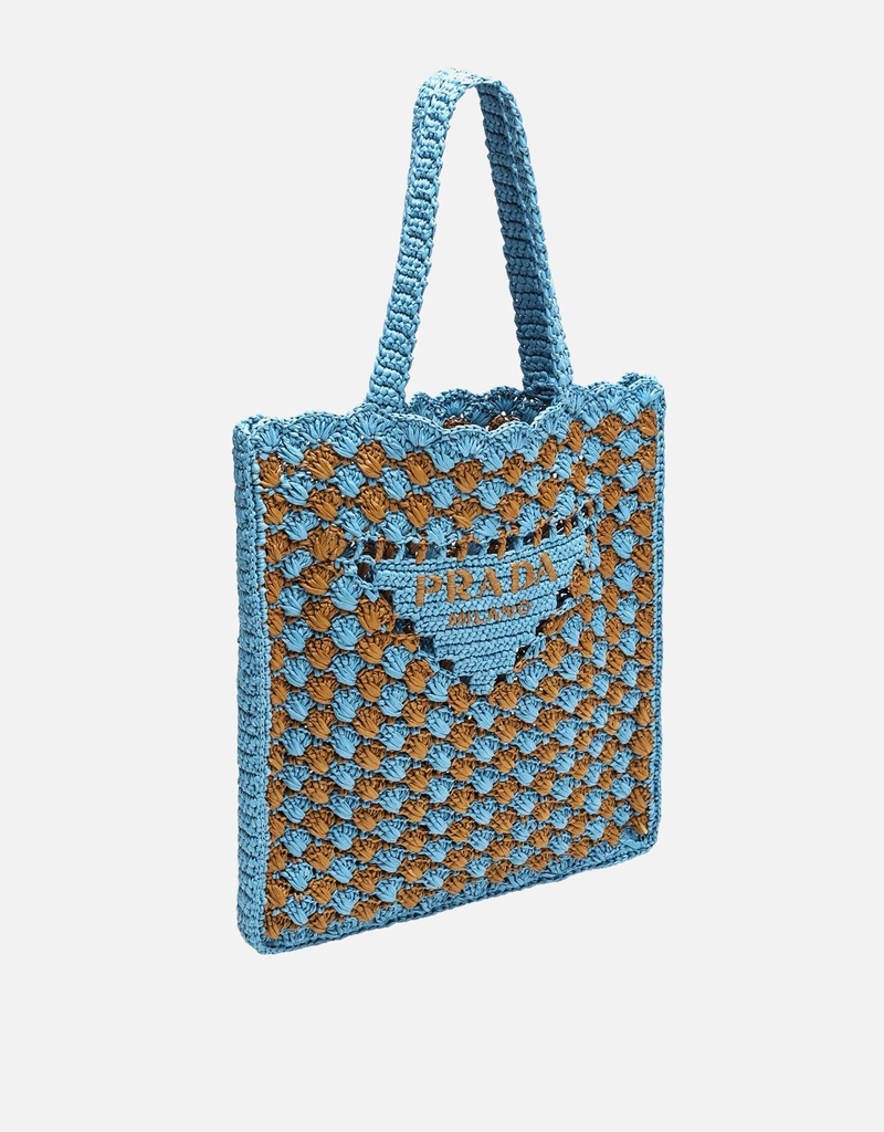 Prada スカイブルーキャラメルクロシェロゴトートバッグ (すべての新品