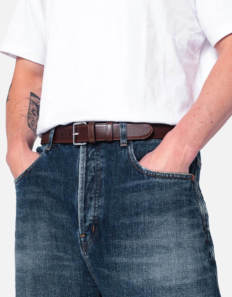 Prada メンズアンティーク仕上げカーフスキンレザーベルト (アクセサリ