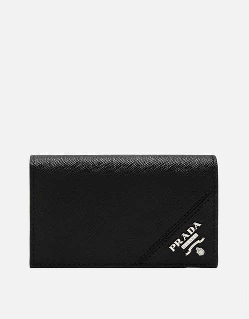 PRADA 名刺入れ ブラック サフィアーノレザー Prada メンズ ブラック サフィアーノレザー フラップ付きカード
