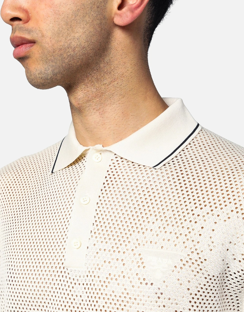 PRADA 10ss シルクポロシャツ Prada メンズシルクコットンオープンワークポロシャツ (アパレル