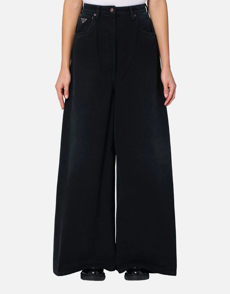 Prada ブラックワイドレッグデニムジーンズ (パンツ) IFCHIC.COM