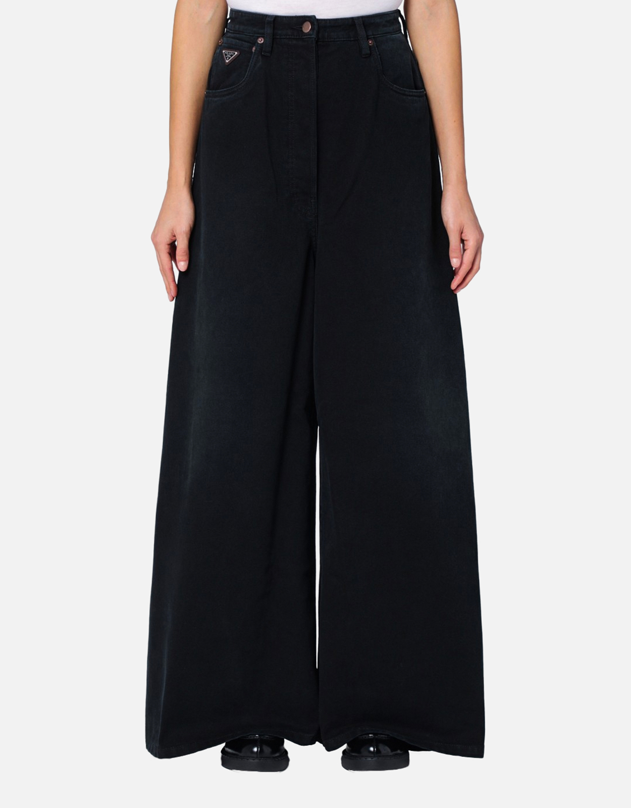 Prada ブラックワイドレッグデニムジーンズ (パンツ) IFCHIC.COM