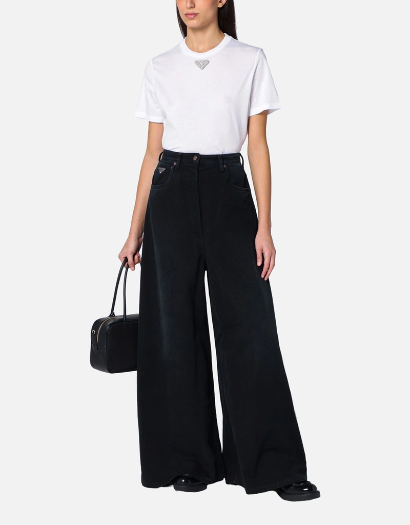 Prada ブラックワイドレッグデニムジーンズ (パンツ) IFCHIC.COM