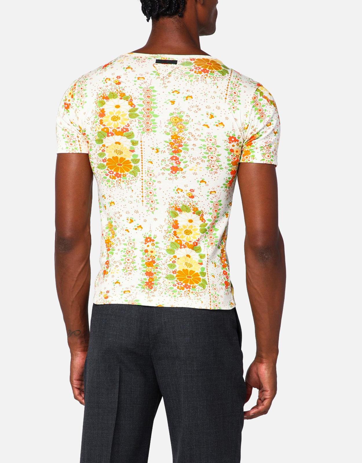 Prada メンズ フローラルプリント コットン スリムフィット Tシャツ