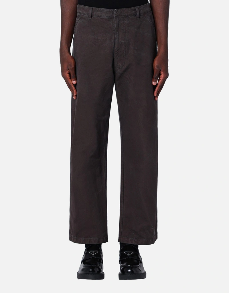 Prada メンズVintage Effectブラウンコットンパンツ (すべての新品