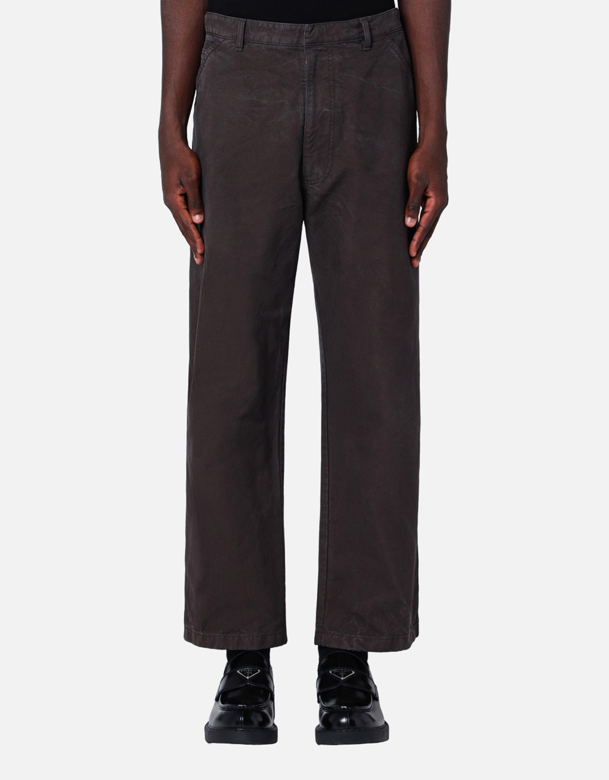 Prada メンズVintage Effectブラウンコットンパンツ (すべての新品