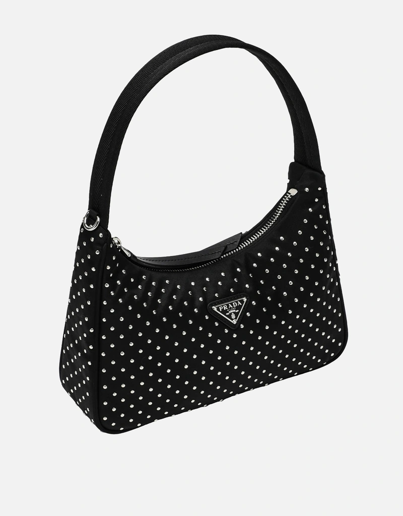 PRADA スタッズ装飾 ハンドバッグ 中型 Prada ブラックRe Editionナイロンハンドバッグスタッズ付き (すべての