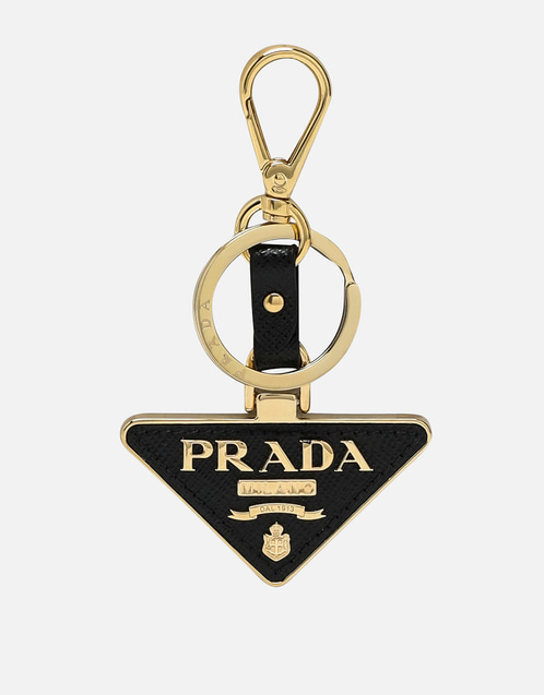 Prada サフィアーノレザー メタルロゴ トライアングル キーチェーン