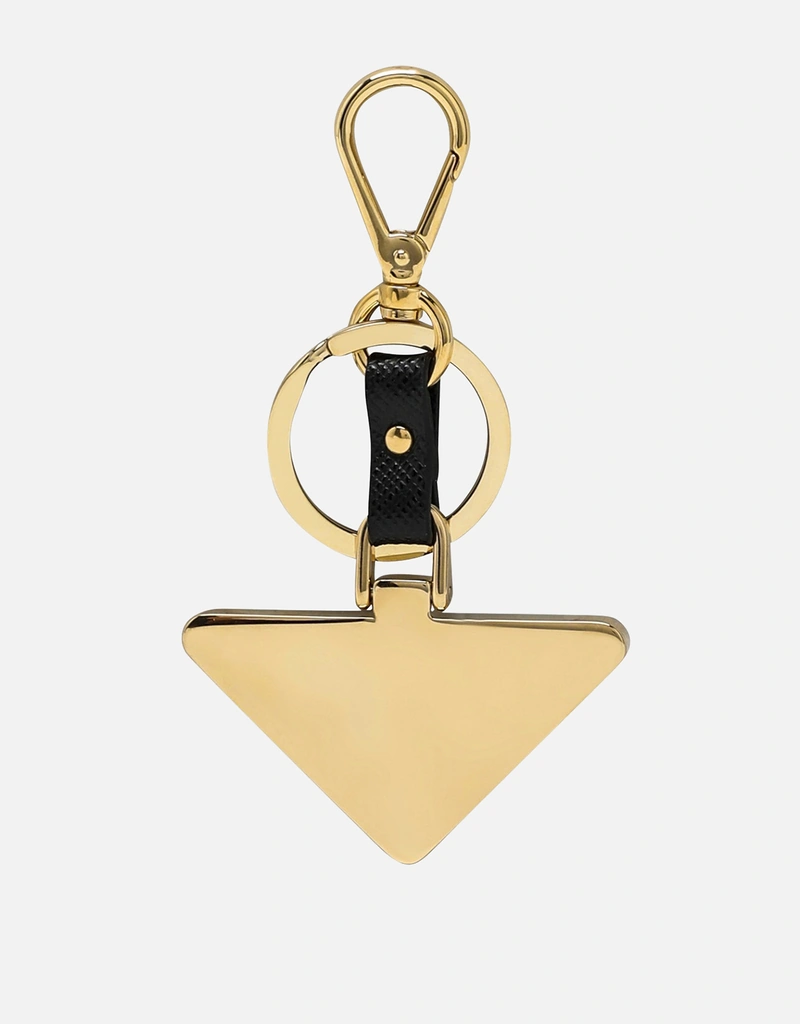 Prada サフィアーノレザー メタルロゴ トライアングル キーチェーン