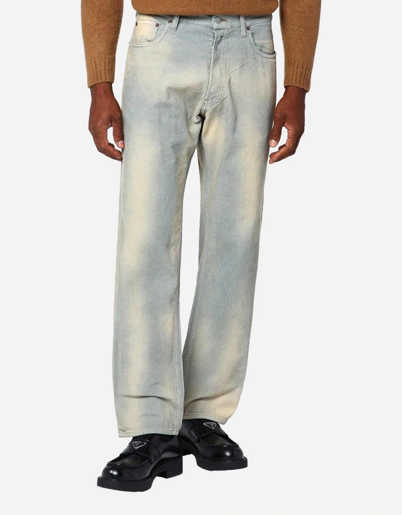 Prada メンズライトブルーコットンウォッシュドエフェクトパンツ