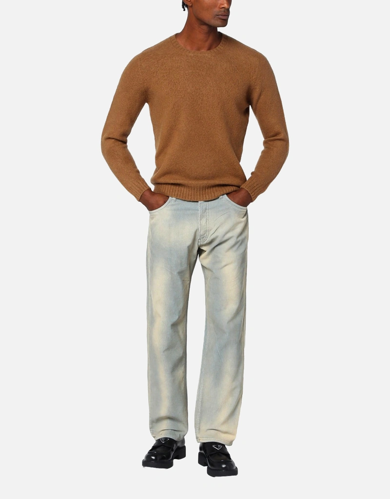 Prada メンズライトブルーコットンウォッシュドエフェクトパンツ