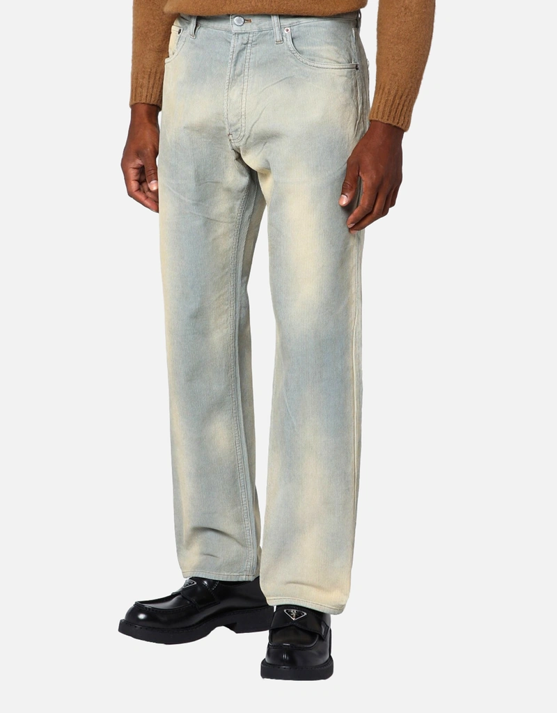 Prada メンズライトブルーコットンウォッシュドエフェクトパンツ