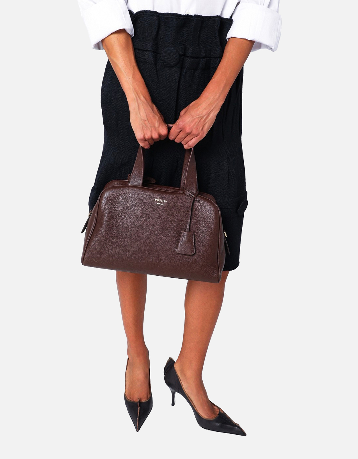 Prada ラージブラウンレザーダッフルバッグ (すべての新品) IFCHIC.COM