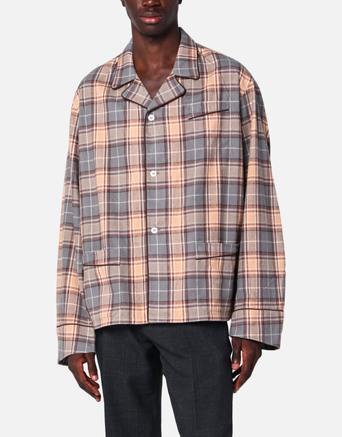 Prada メンズ チェックコットンストレートフィットシャツ (アパレル