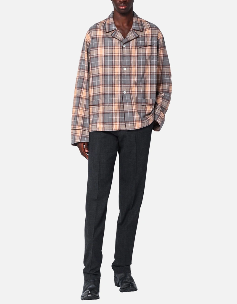 Prada メンズ チェックコットンストレートフィットシャツ (アパレル