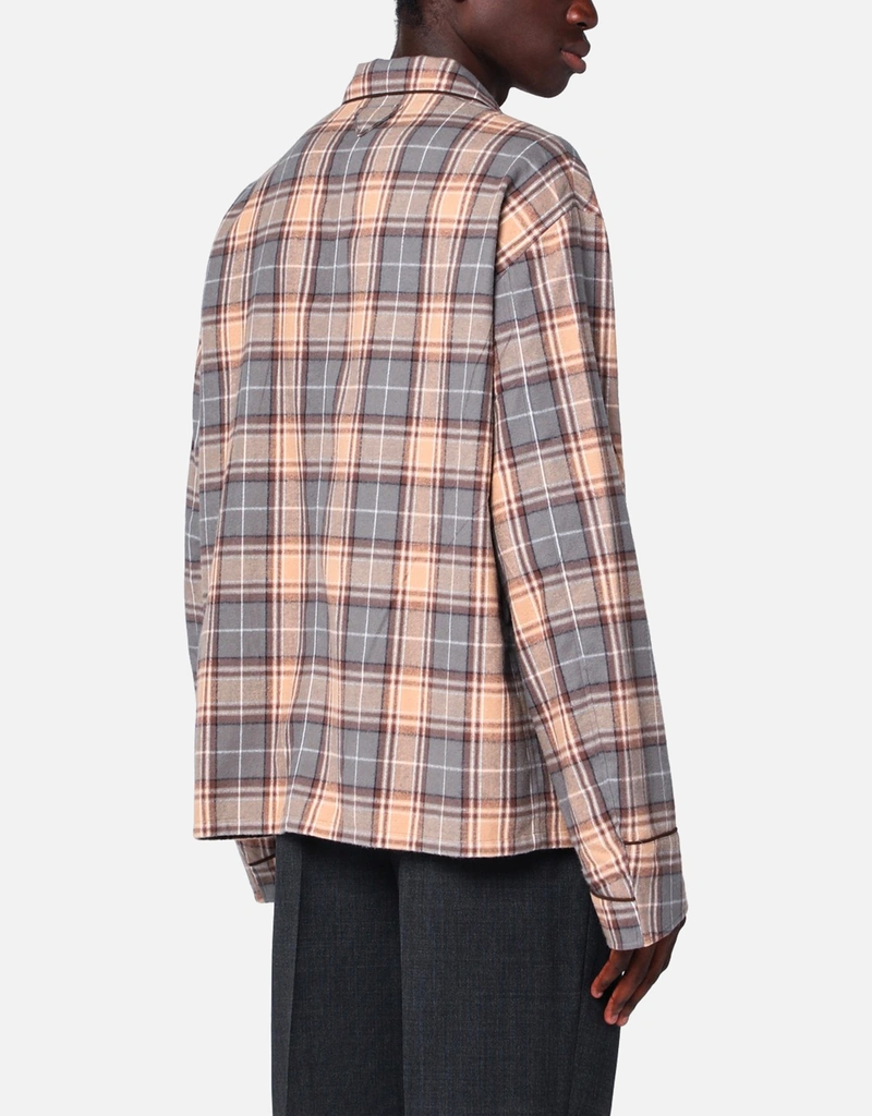 Prada メンズ チェックコットンストレートフィットシャツ (アパレル