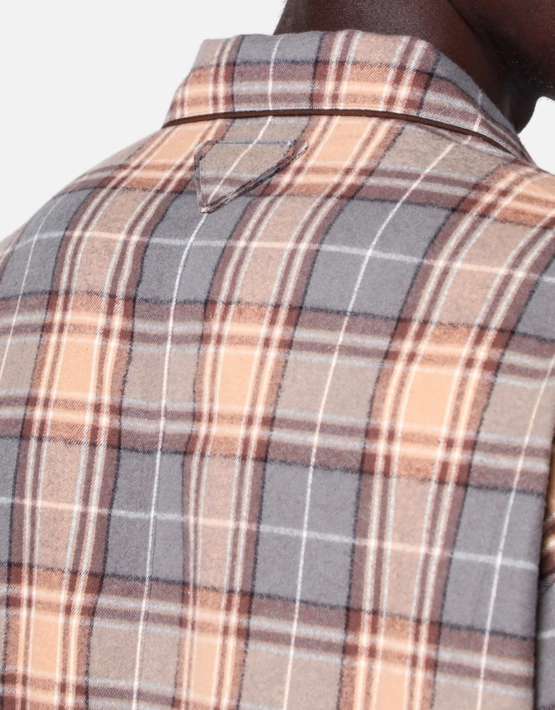 Prada メンズ チェックコットンストレートフィットシャツ (アパレル