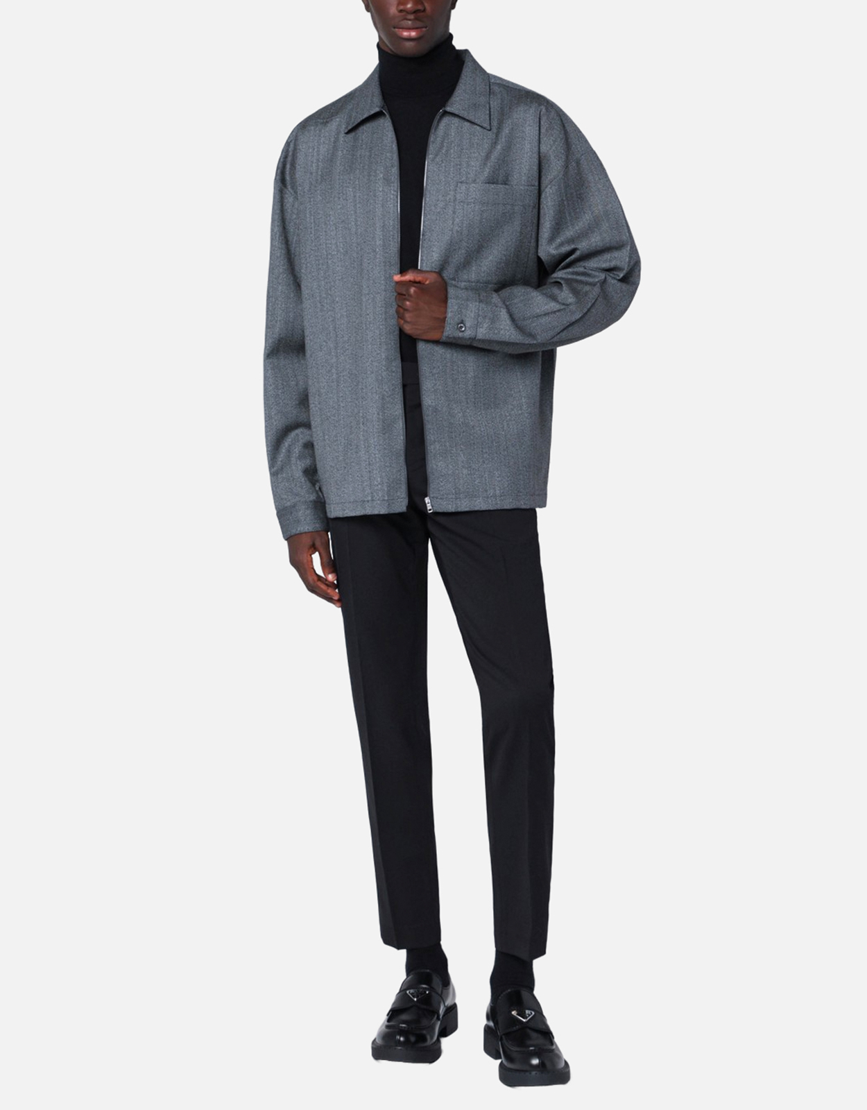 Prada メンズウールジッパーストレートフィットシャツ (シャツ) IFCHIC.COM