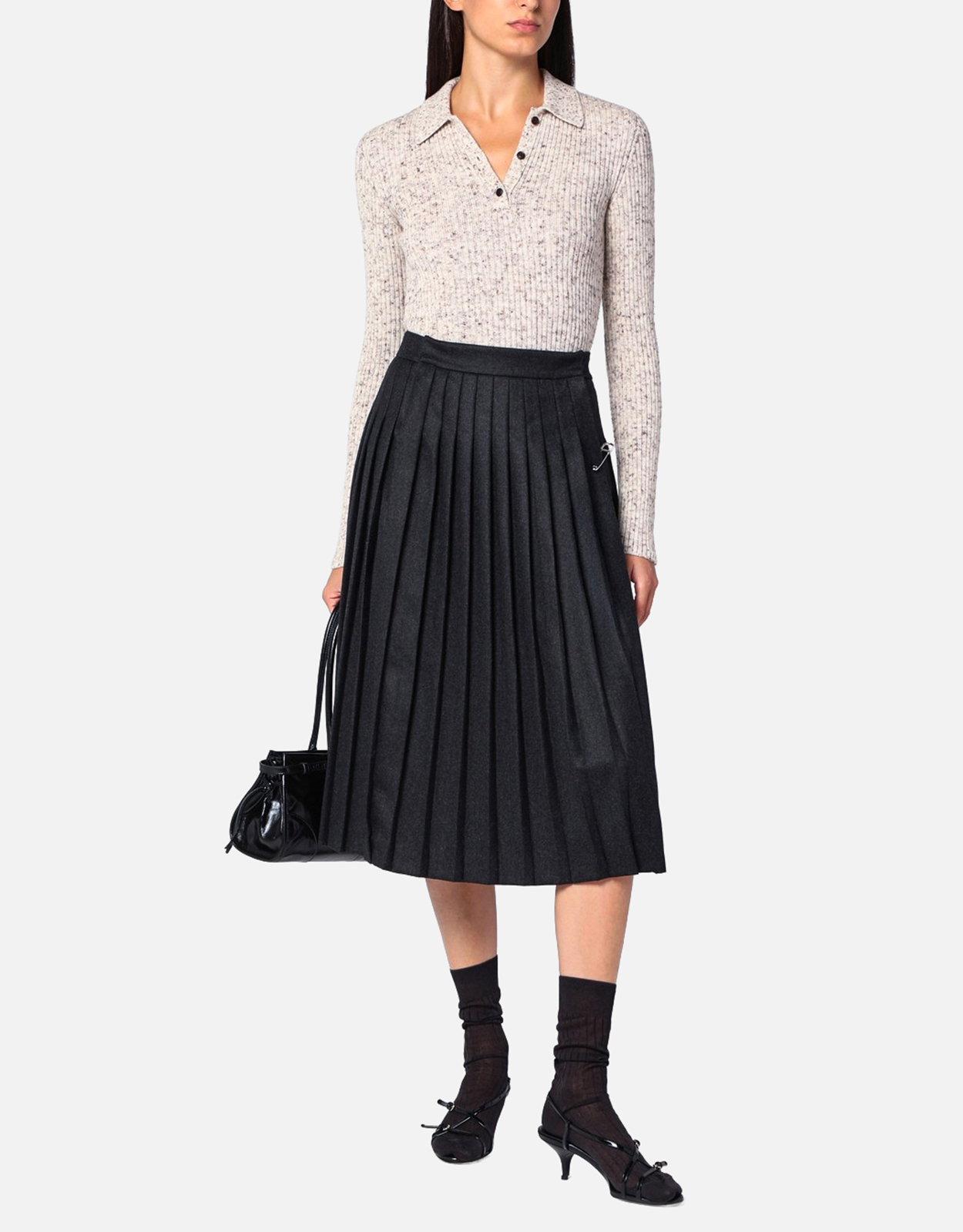 Prada プリーツヴァージンウールラップフレアスカート (ドレス) IFCHIC.COM