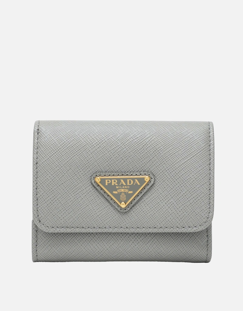 PRADA グレー 三つ折り財布　グレー　ピンク　サフィアーノ PRADA 三つ折り財布 サフィアーノ コンパクトウォレット グレー ピンク