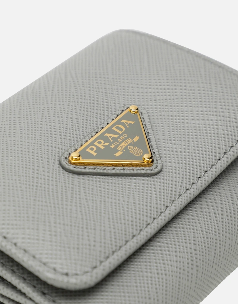 PRADA サフィアーノレザー 三つ折り財布 ライトグレー Prada ライトグレー小さいサフィアーノレザー財布 (財布とカード