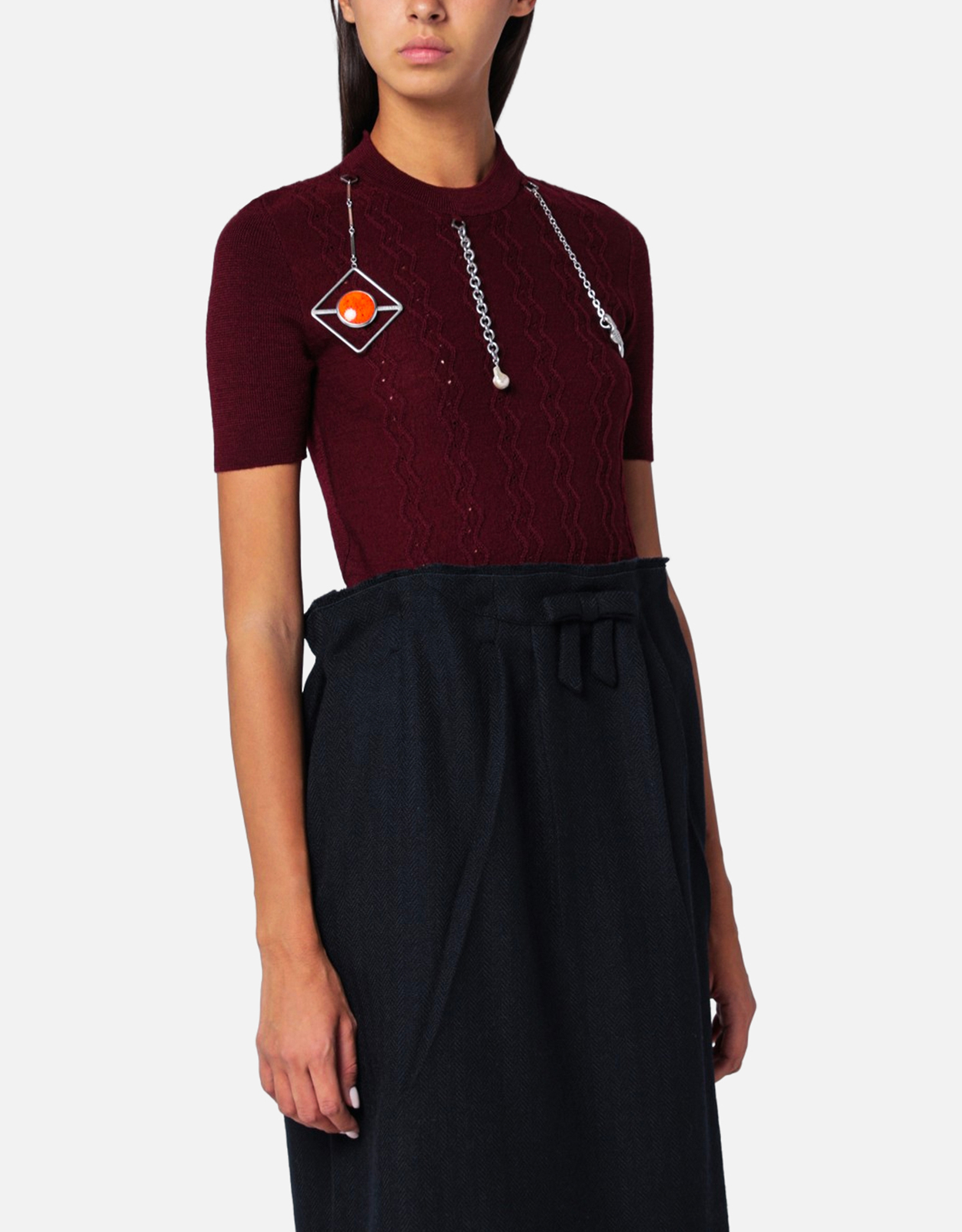 Prada Prada Burgundy wool sweater with charms - IT 38　Prada チャーム付きバーガンディ ウール セーター - IT 38