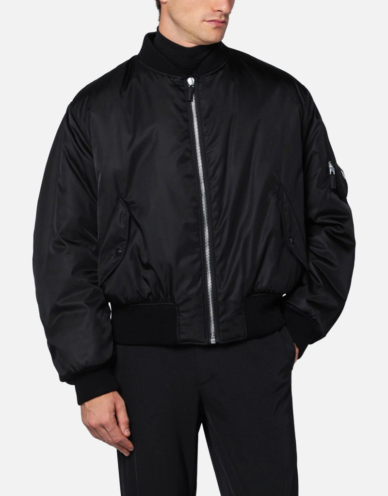 Prada メンズ ブラック パッド入り リナイロン ボンバージャケット