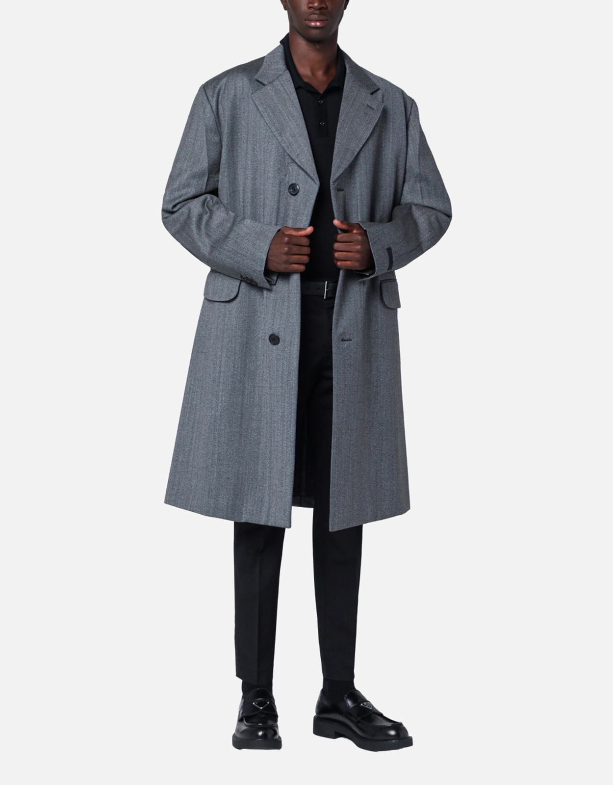 Prada メンズ シングルブレスト 初剪ウール ストレートフィット コート