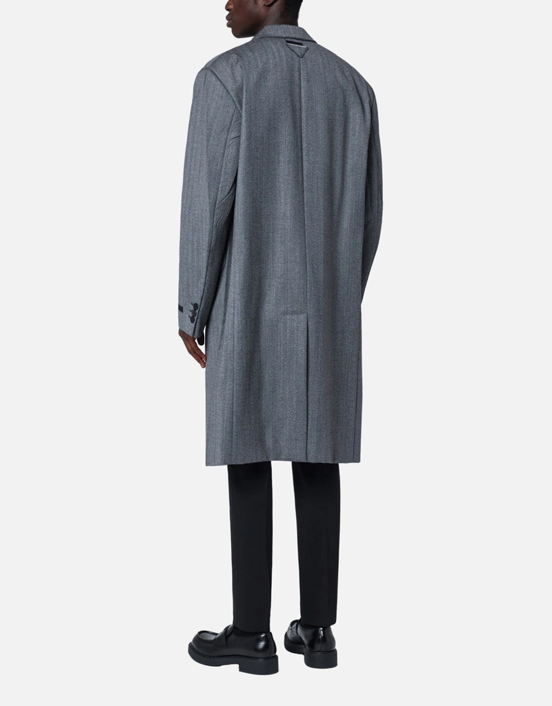 Prada メンズ シングルブレスト 初剪ウール ストレートフィット コート