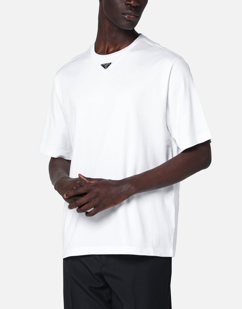 Prada メンズ ホワイトコットン三角ロゴTシャツ (アパレル,シャツ