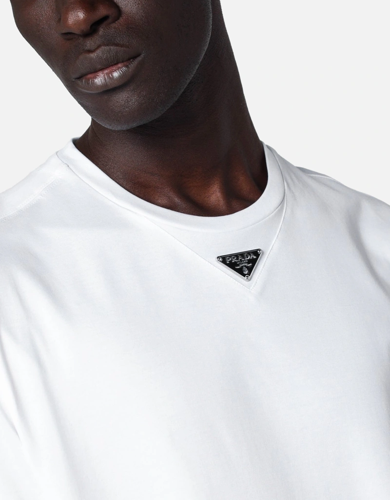 Prada メンズ ホワイトコットン三角ロゴTシャツ (アパレル,シャツ