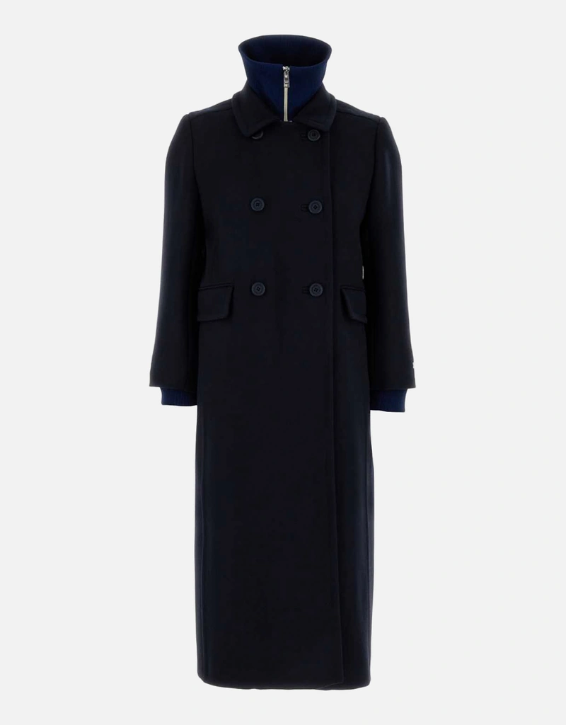 PRADA ドットコート ネイビー　40サイズ Prada Single-Breasted Virgin Wool Jersey Insert Straight Coat (All