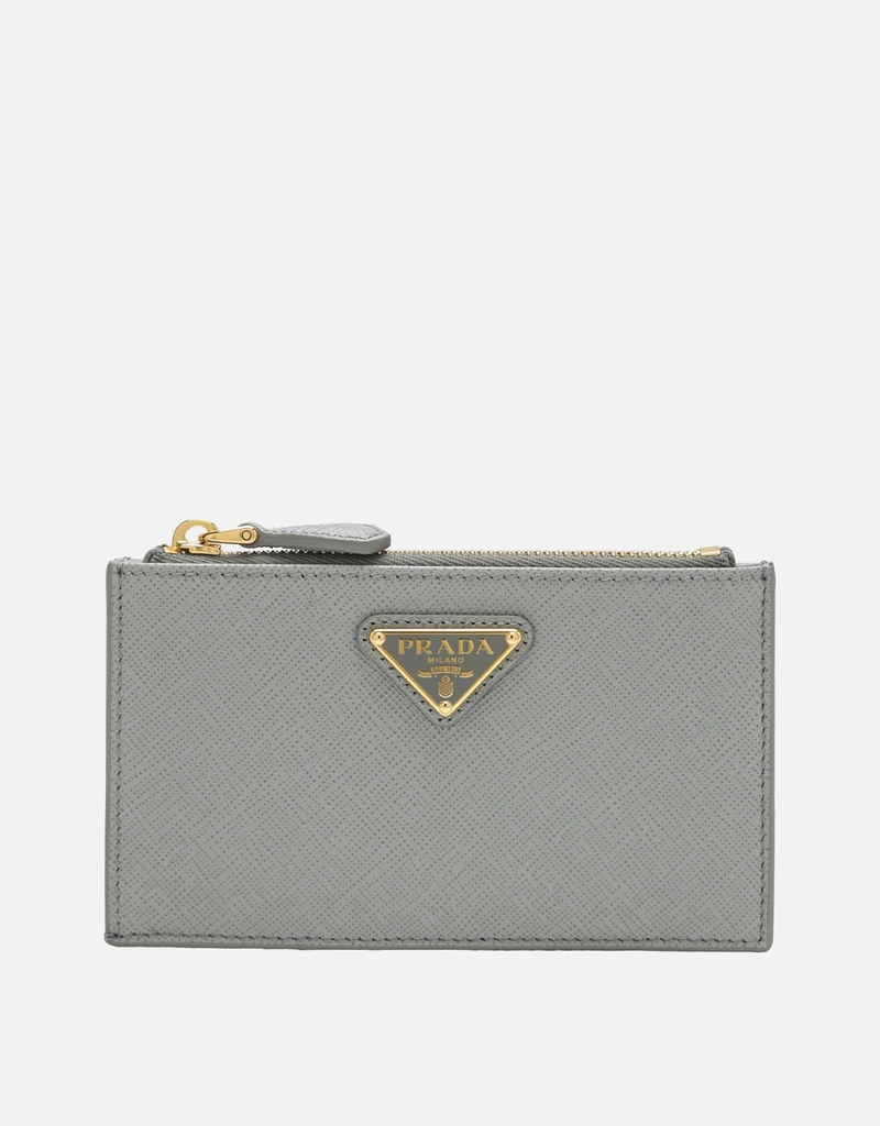 Prada ライトグレー サフィアーノレザー ジップカードホルダー (財布と