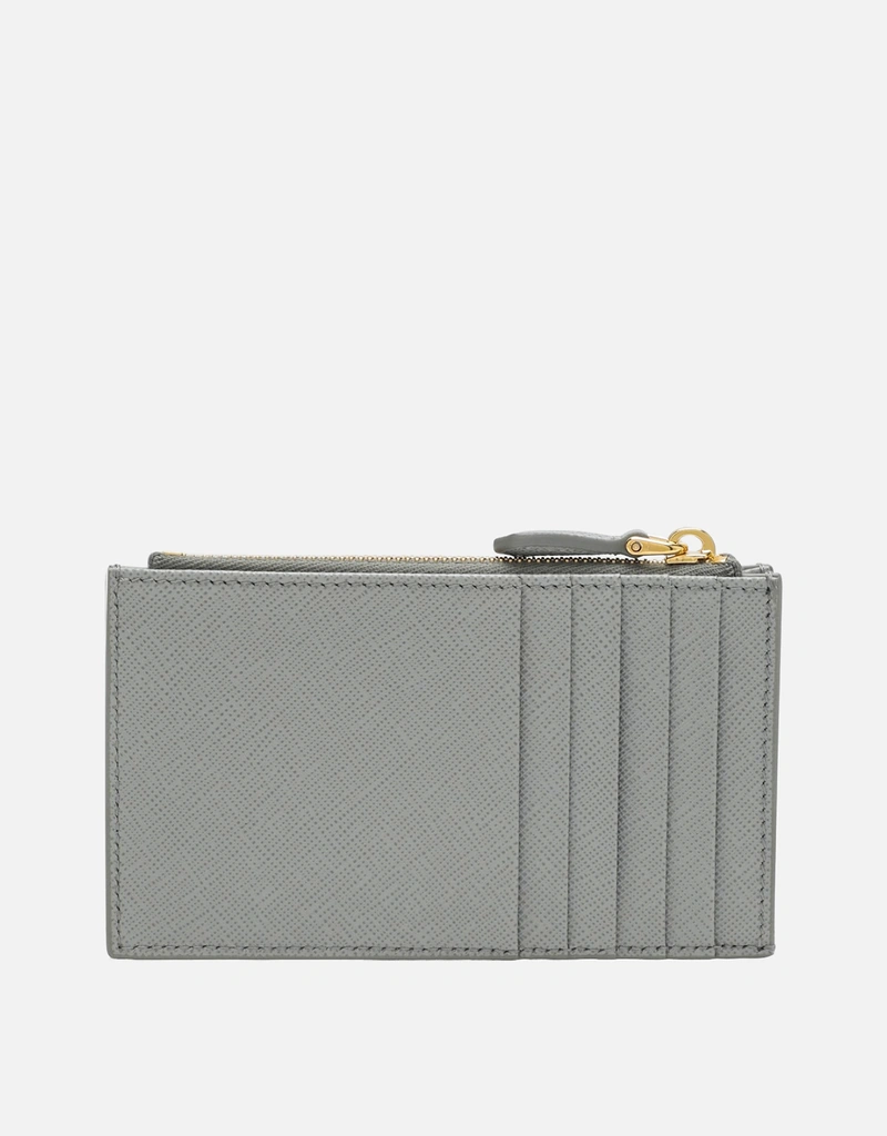 Prada ライトグレー サフィアーノレザー ジップカードホルダー (財布と
