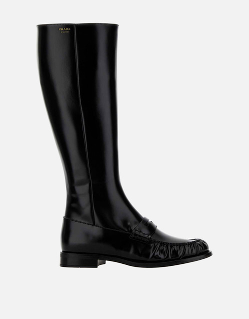 PRADA　ブラックレザー　ブーツ 高ヒール Prada ブラックレザーブーツ () IFCHIC.COM