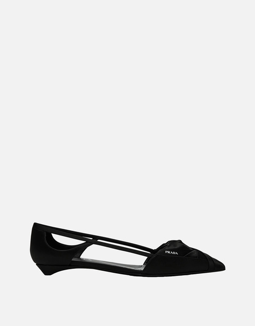 Prada ブラックサテンカットアウトバレリーナフラットシューズ (すべて