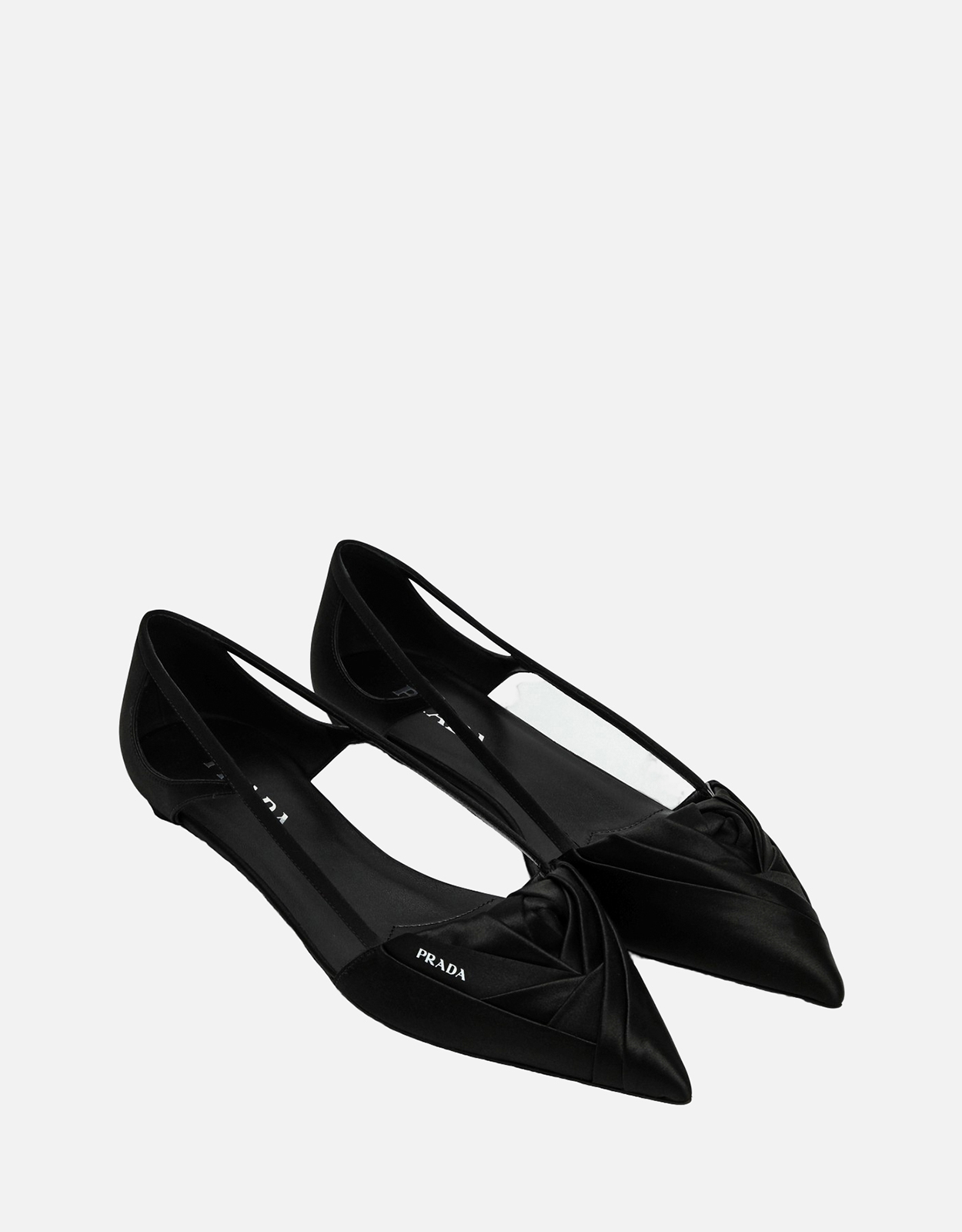 Prada ブラックサテンカットアウトバレリーナフラットシューズ (すべて