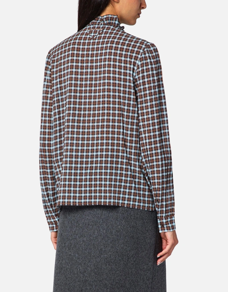Prada Check-patterned shirt turquoise/cocoa in silk blend (Tops