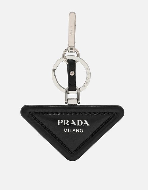 Prada ブラックレザーキーリング (キーチェーンとバッグチャーム