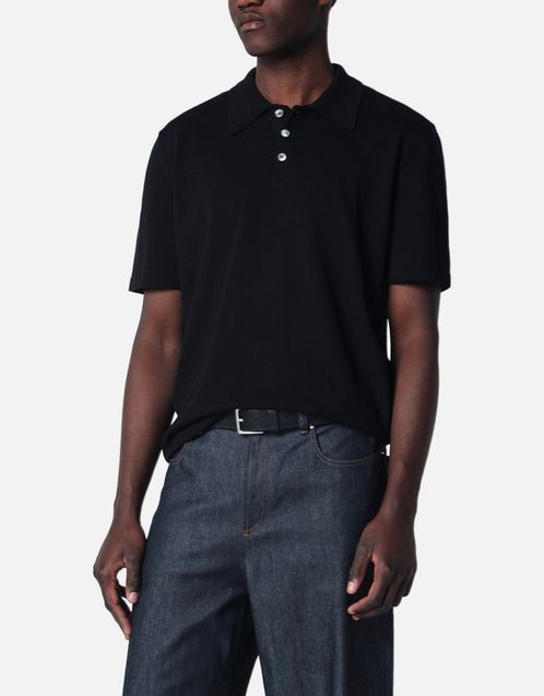 A.P.C. メンズ ブラックコットンニットポロシャツ (シャツ) IFCHIC.COM