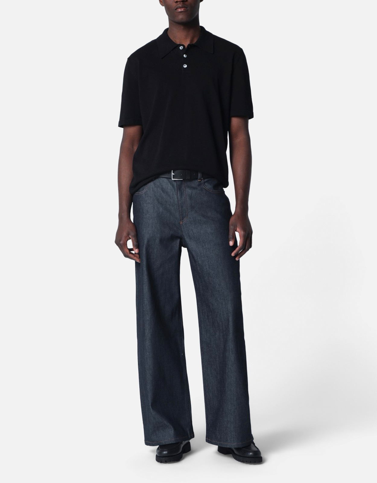 A.P.C. メンズ ブラックコットンニットポロシャツ (シャツ) IFCHIC.COM