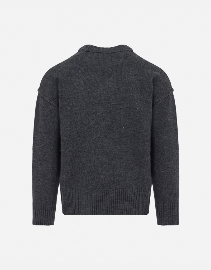 AMI Paris メンズ グレーウールクルーネックスウェットコントラスト