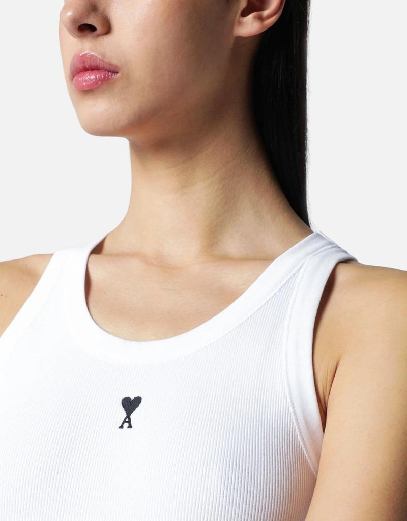 AMI Paris ホワイト Ami De Coeur コットンタンクトップ (トップス